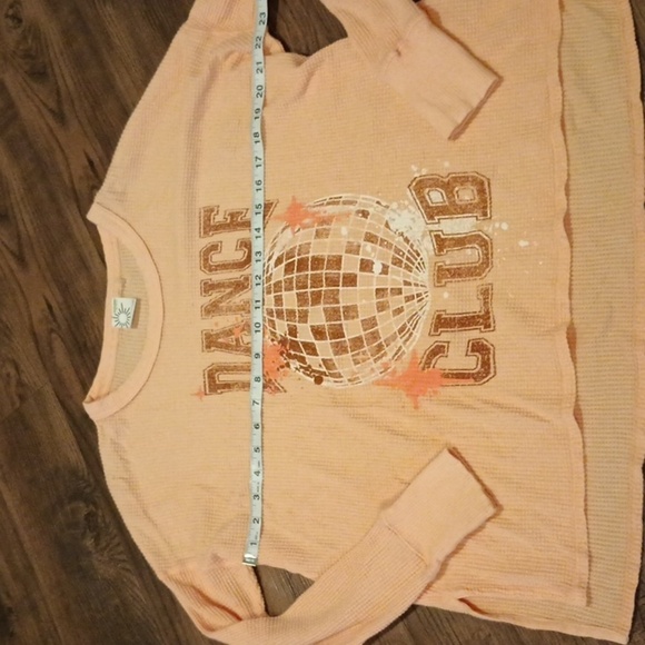 Aerie Off Line Pink Disco Dance Club Loose Fit Waffle Knit Thermal Top A39 - Picture 3 of 5